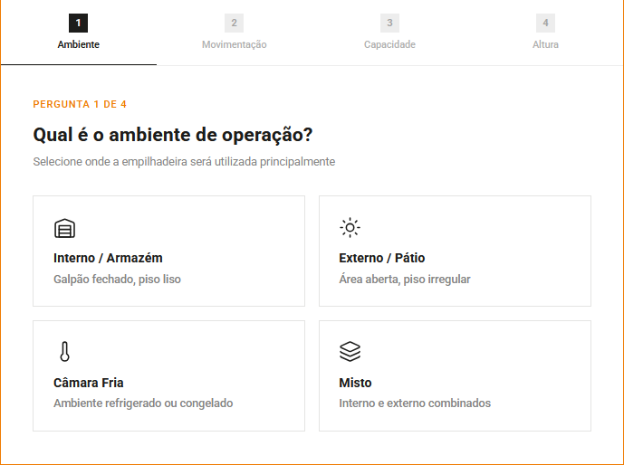 Passo 1: pergunta sobre o ambiente de operação