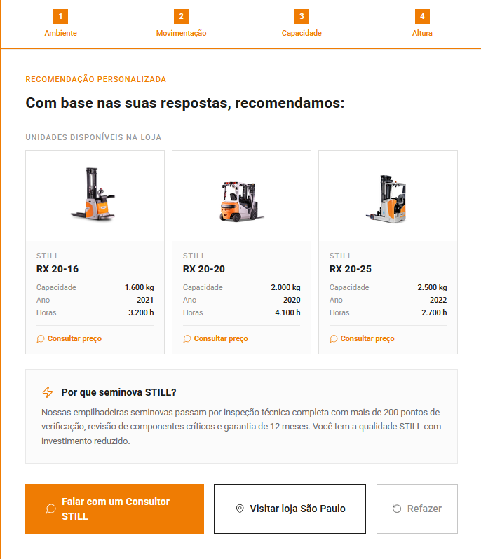 Passo final: recomendação personalizada de modelos